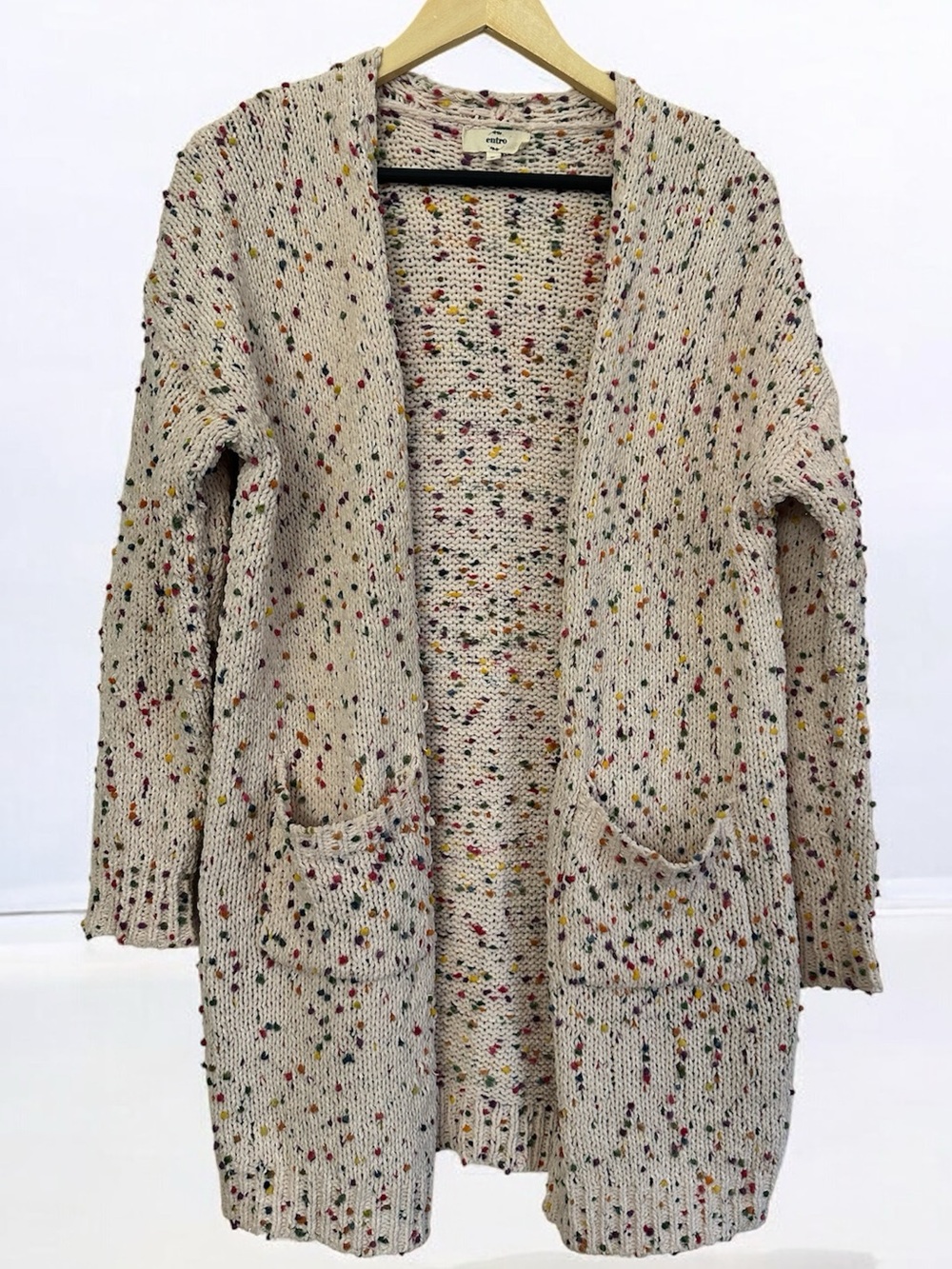 entro Beige Colorful Speckled Open-Front Cardigan Size S